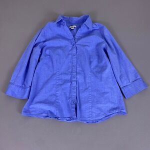Croft & Barrow Blue Stretch Button Up Shirt Women's XL 3/4 Sleeve Cotton Blend